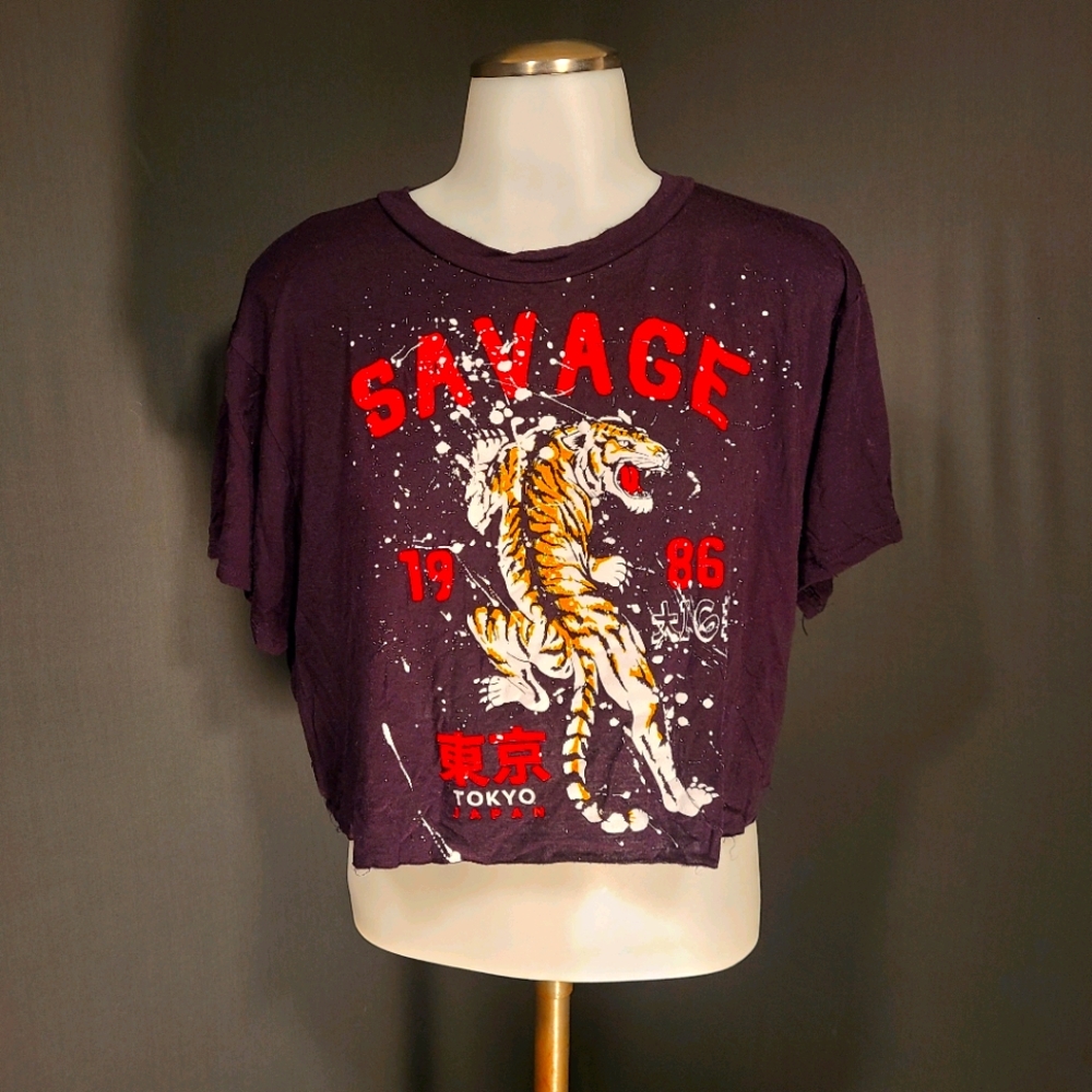 Fashion Nova distressed “Savage 1986 ” crop top - Picture 2 of 6